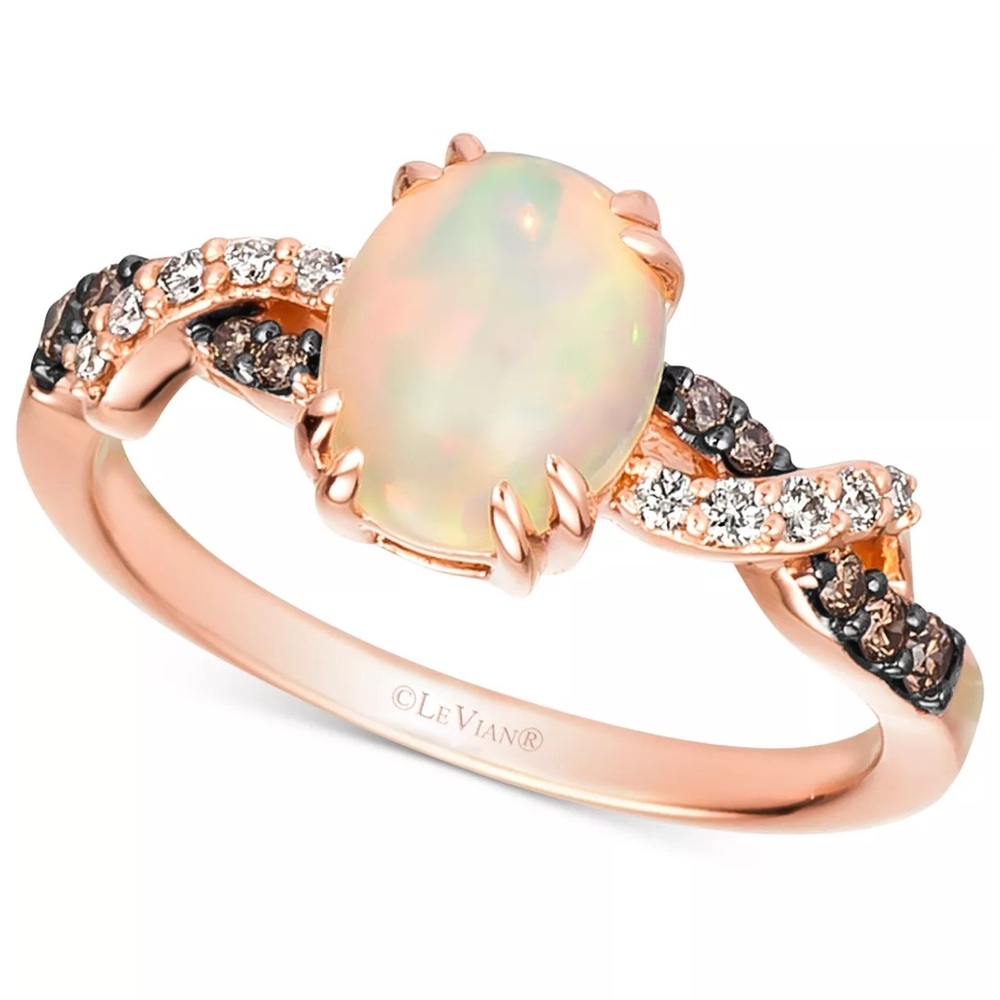 LE VIAN “Neopolitan Opal & Diamond Twist Ring in 14k Rose Gold” Size 7